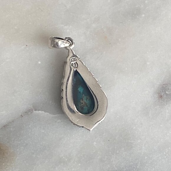 NEW Mojave Turquoise and Sterling Silver Tear Drop Pendant - Picture 2 of 4